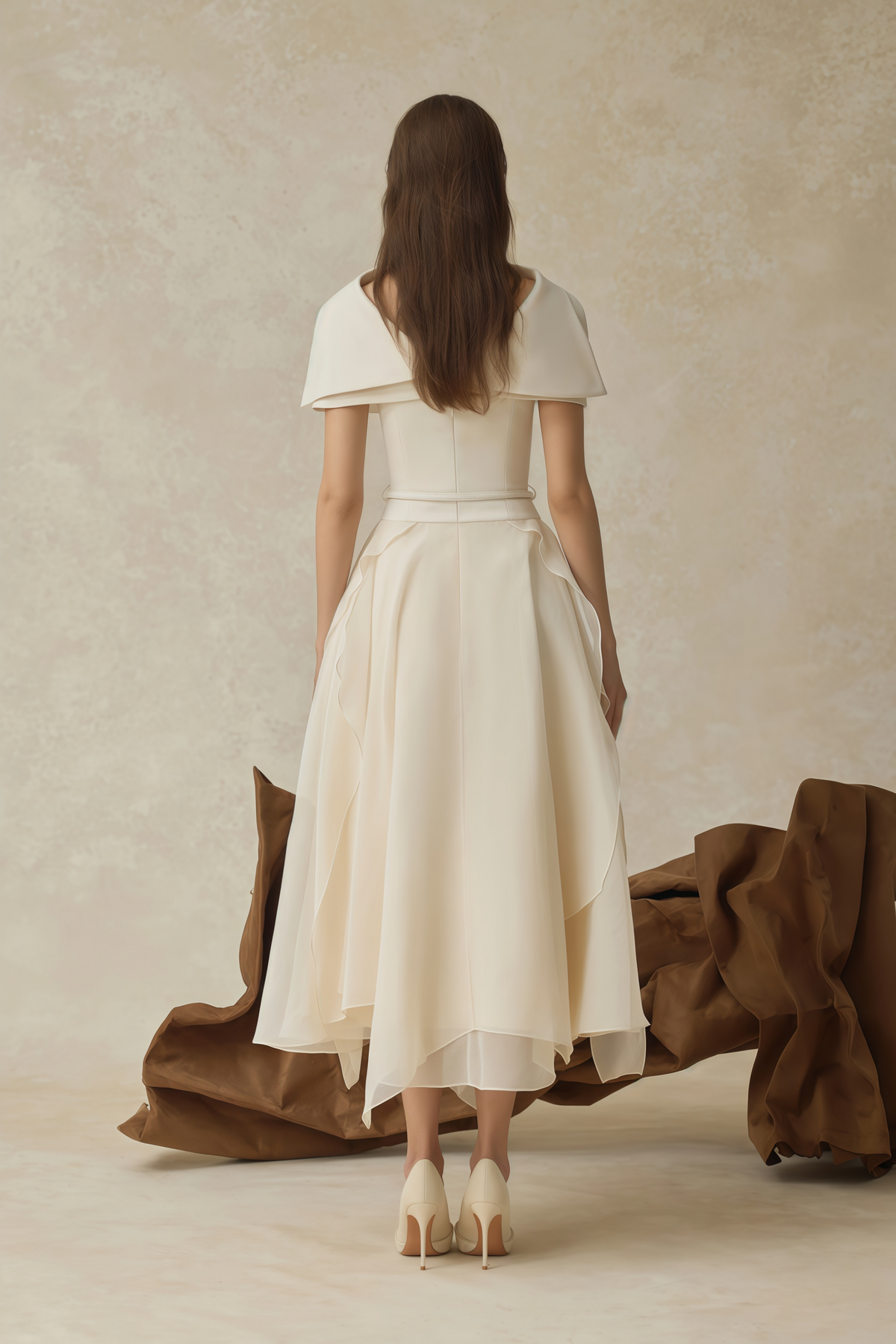 Aria White Asymmetrical Shawl & Tulle Panel Dress Set