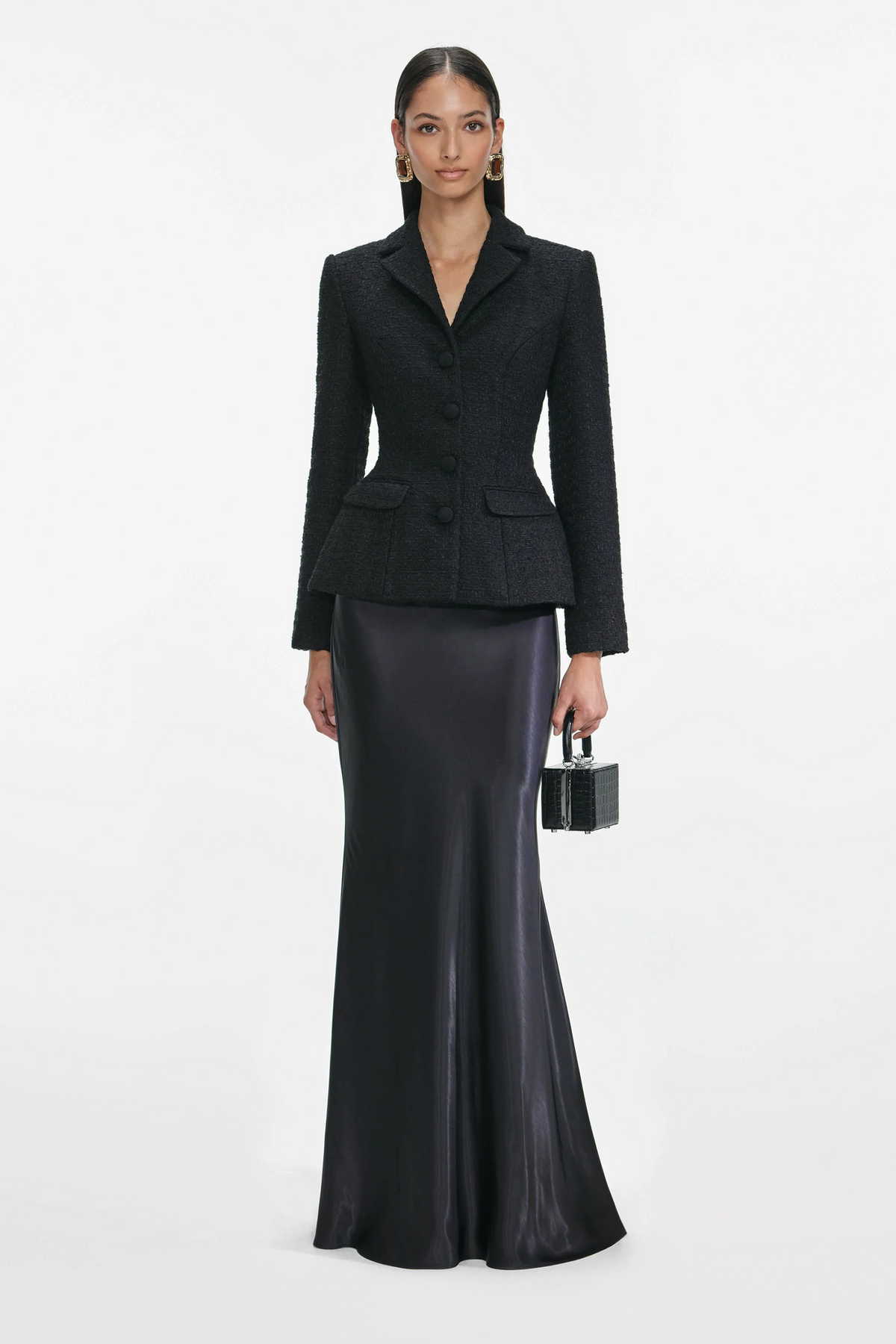 Ariadna Black Tweed Jacket & Satin Skirt Set
