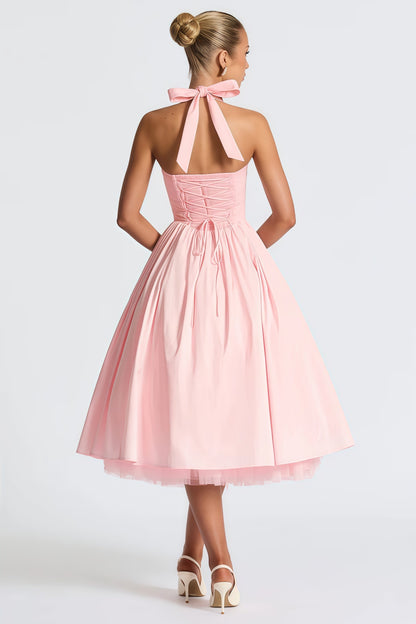Eponine Pink Layered Flared Hem Midi Dress
