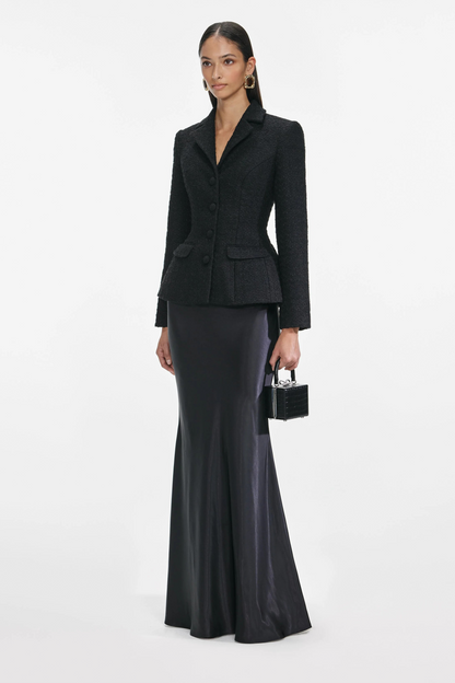 Ariadna Black Tweed Jacket & Satin Skirt Set