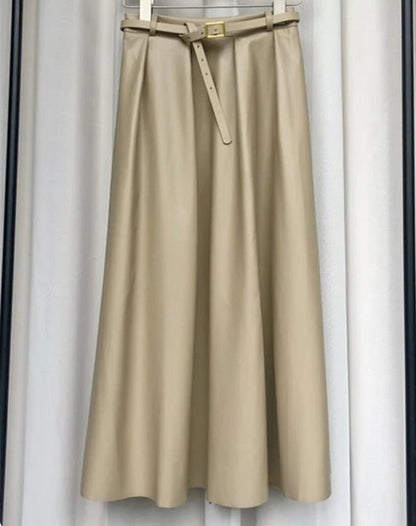 Ginger Classic Faux Leather Long Skirt NNSK252beige One Size (Fits XS-L)