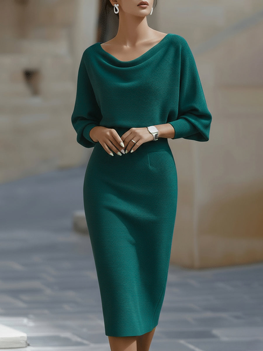 White Draped Batwing Midi Dress Teal