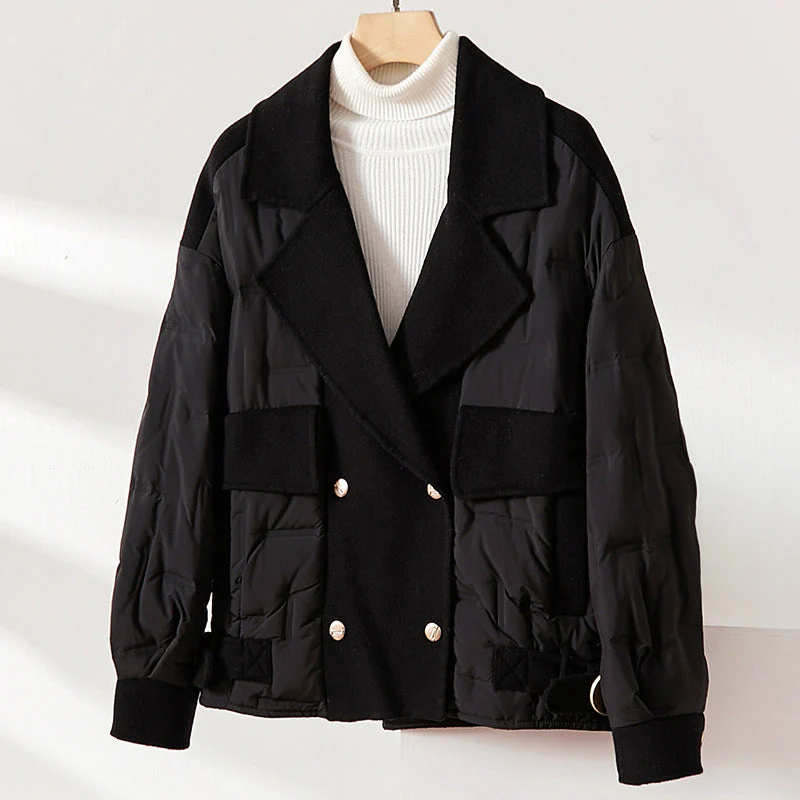 Women’s Down-Filled Wool Jacket with Lapel Collar